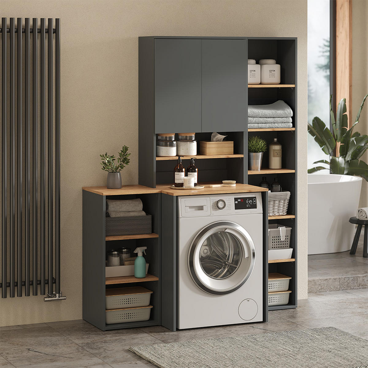 WASCHMASCHINENSCHRANK Viktor Anthrazit/Goldkraft Eiche 68 x 88.2 cm - Honigeiche/Anthrazit, Holzwerkstoff (68/88.2/60cm) - Vicco