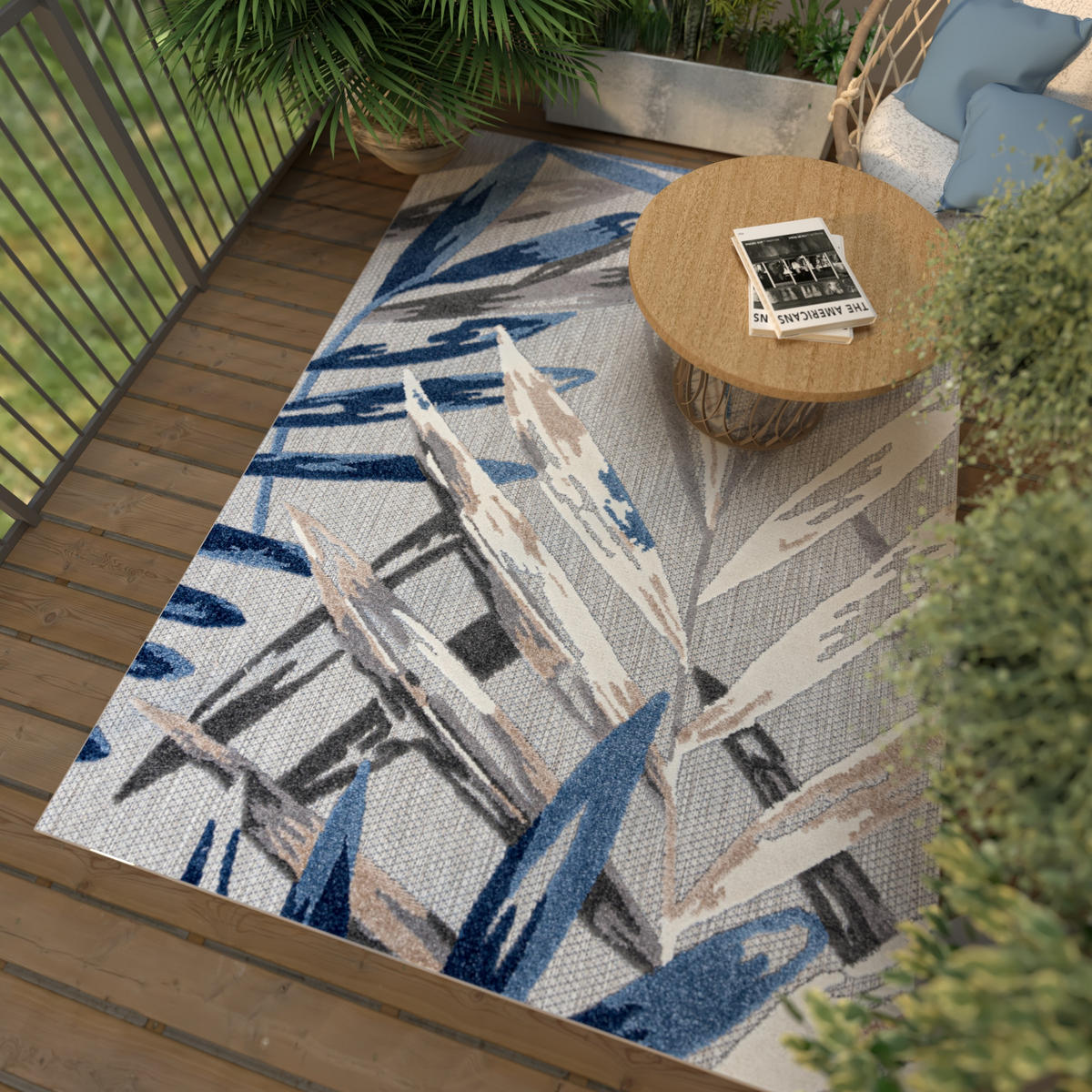 TEPPICH Outdoor Blue Pflanzlich Kurzflor Rechteckig Grey - 80x150 cm - Hellgrau, Textil (80/150cm) - Mazovia