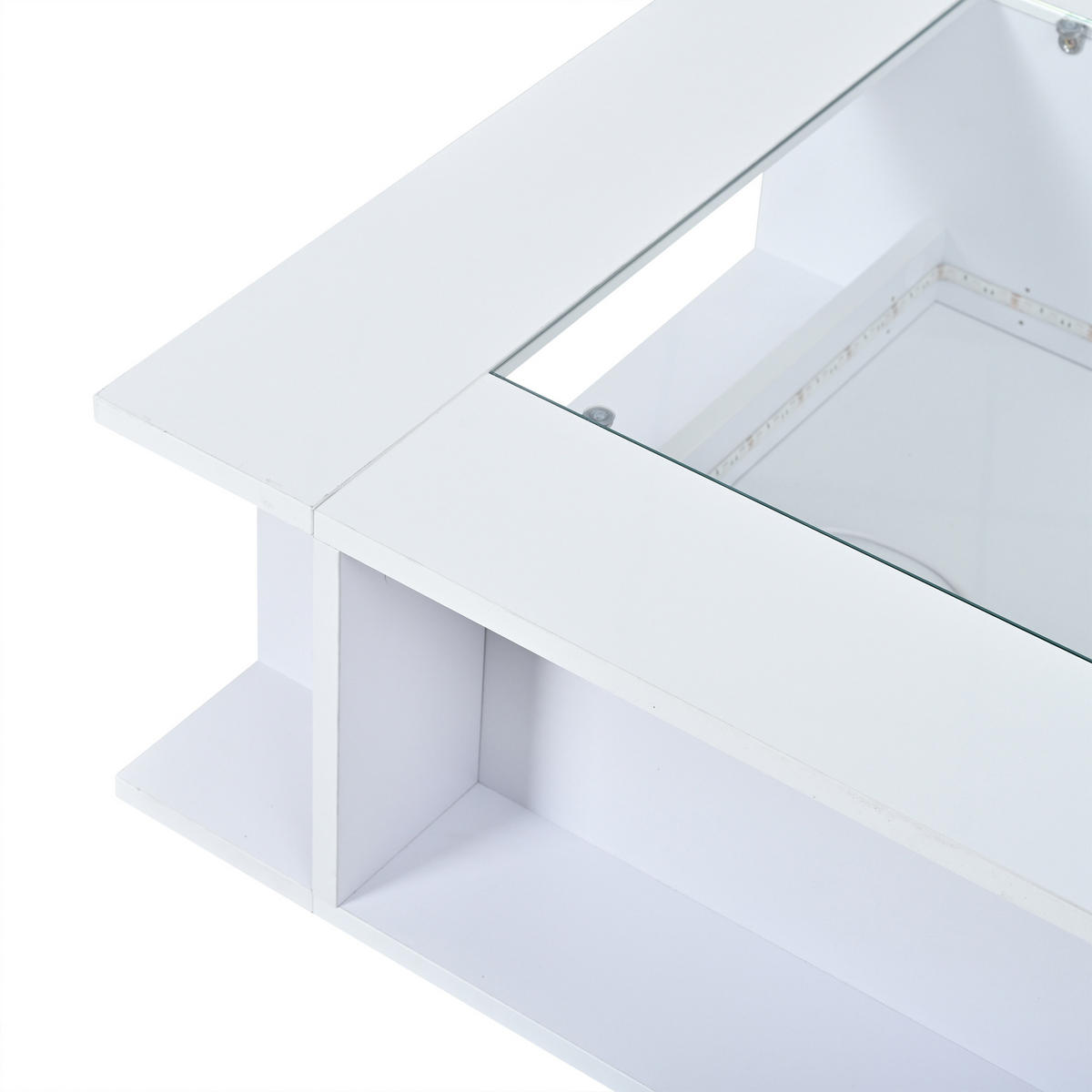 KONFERENČNÍ stůl bílý se skleněnou deskou a LED osvětlením do obývacího pokoje, 70×70×30 cm - bílá, kompozitní dřevo/sklo (70/70/30cm) - STILVORA