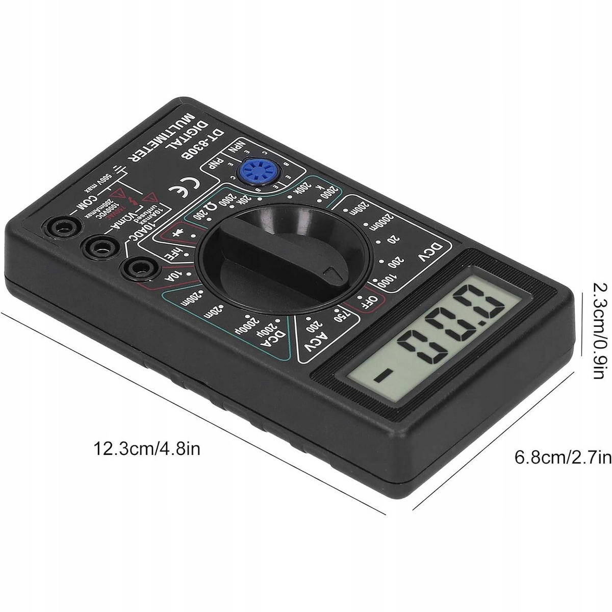 MULTIMETER DT-830B - Mini digital, LCD, DC 0-1000 V, AC 200-750 V, DC 0-10 A, 0-2 MΩ, Dioden- und Transistortest - Multicolor, Kunststoff/Metall (10/10/10cm)