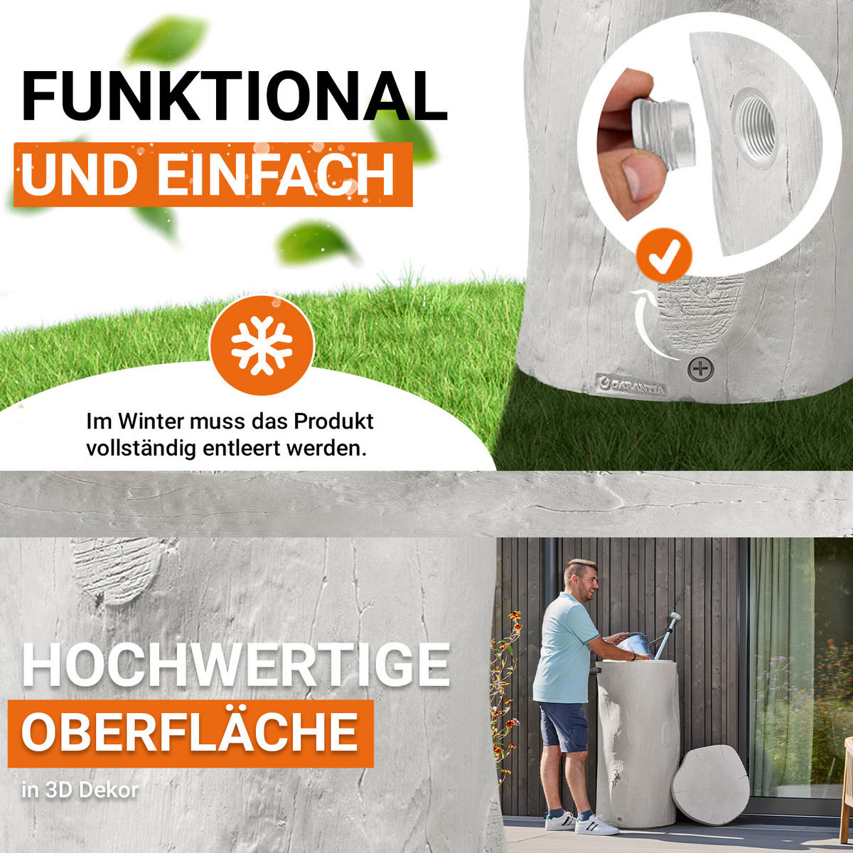 STOCK Regentonne 250 L, grey - Grau, Kunststoff (60/119/60cm) - GARANTIA