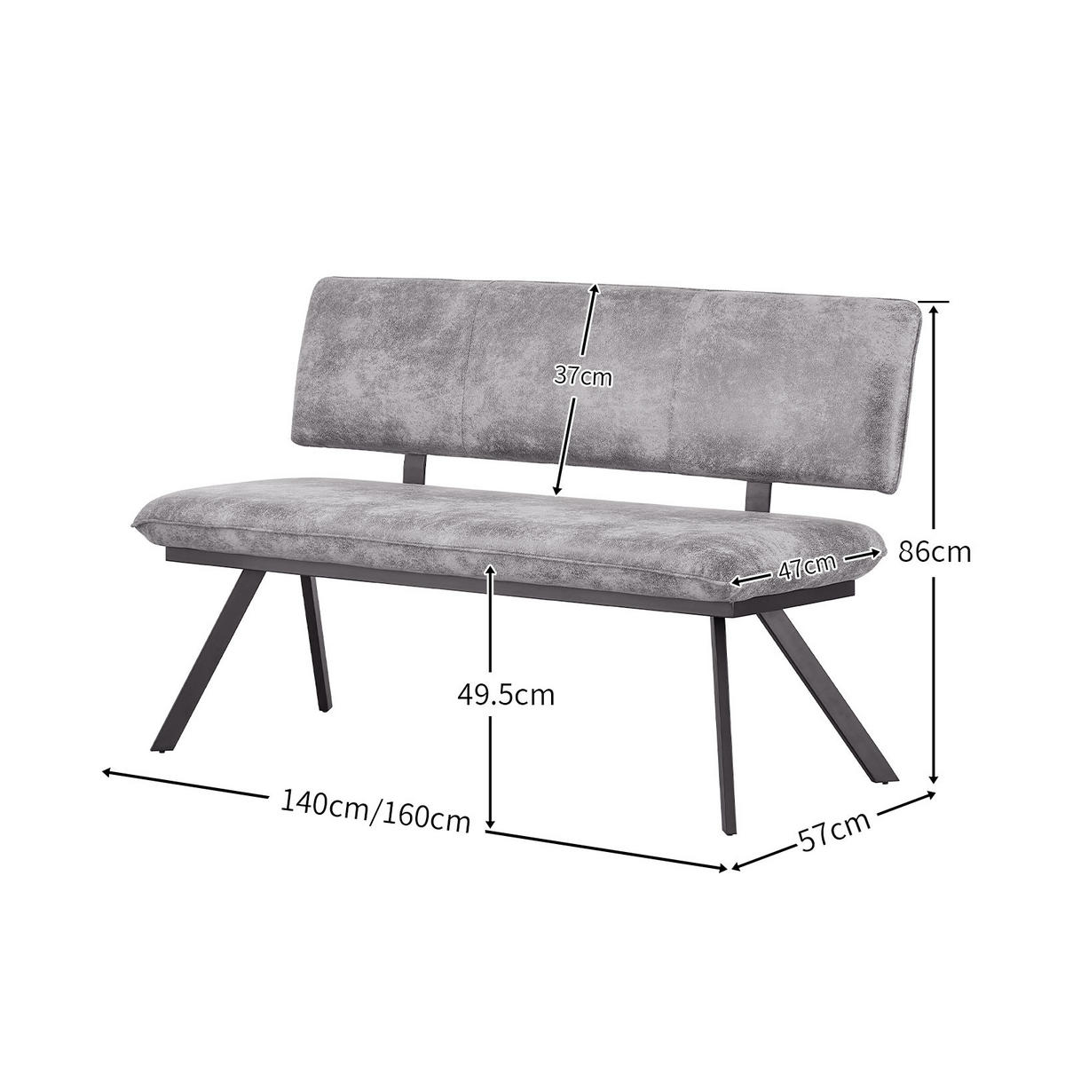 SITZBANK JUNA 140/57/86 cm Anthrazit - Anthrazit, Textil/Metall (140/86/57cm) - B&D Home
