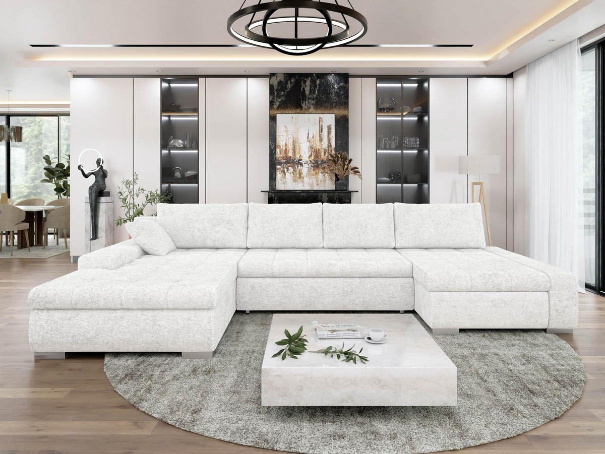 WOHNLANDSCHAFT Caro - Silberfarben/Hellgrau, Holz/Textil (394/80/213cm) - MIRJAN24