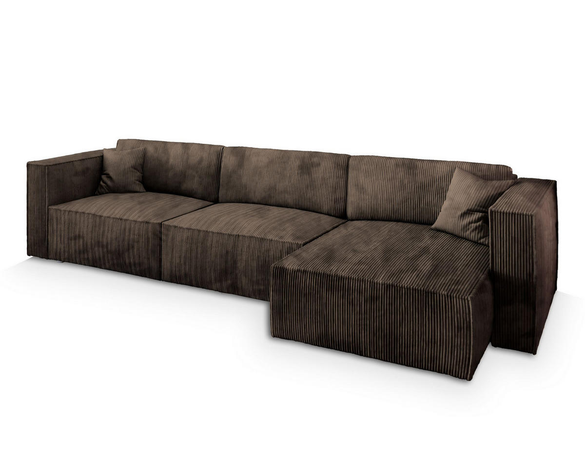 ECKSOFA TOLMO P Braun Kordstoff mit Schlaffunktion - Braun, Holz (347/148cm) - MASSENO