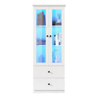 VITRINE 60/35,5/165 cm aus MDF und Holzwerkstoff mit LED-Beleuchtung und 2 Schubladen Weiß - Weiß, Holzwerkstoff (60/165/35.5cm) - Modenvie