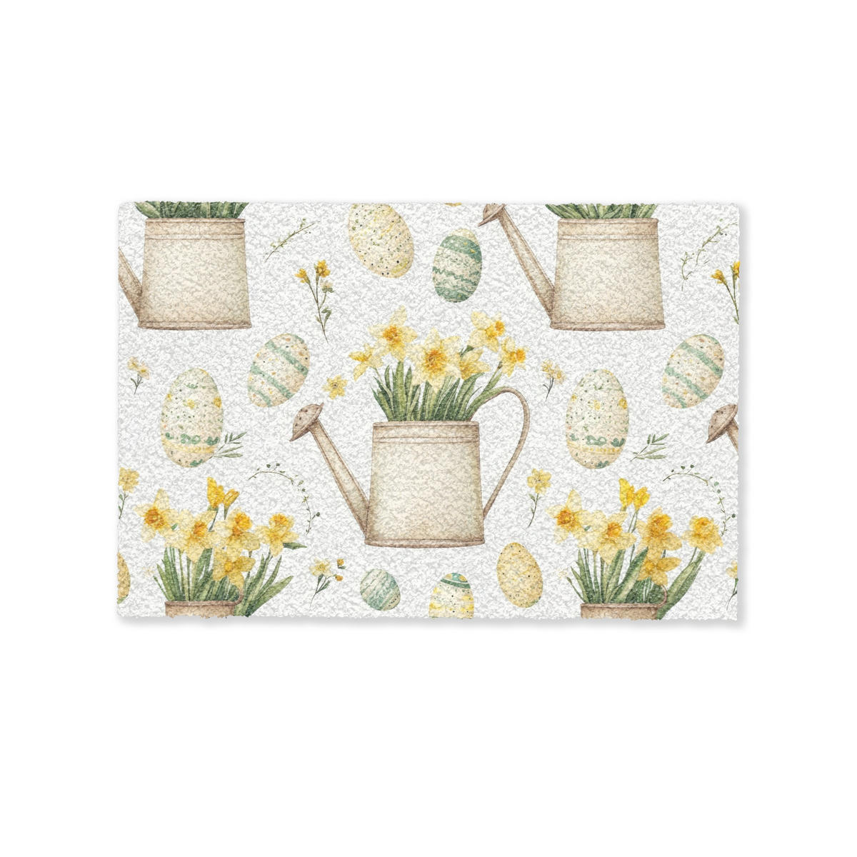 FUSSMATTE Gießkanne - Blumen - Eier 90x60 cm - Gelb/Weiß, Kunststoff (60/90cm) - MuchoWow