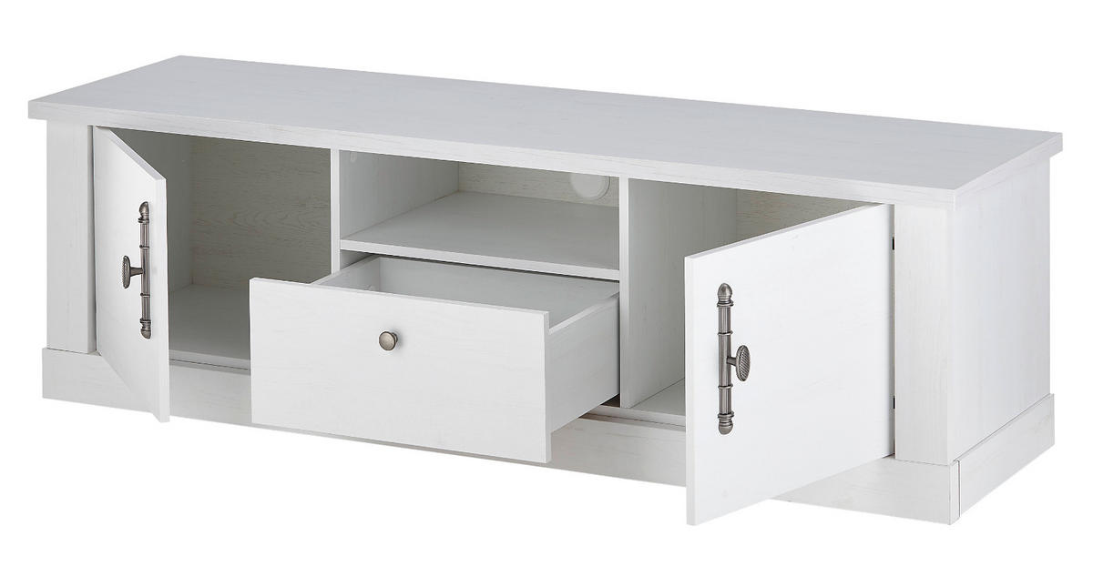 TV-LOWBOARD weiß Pinie Landhaus, TV Unterteil 155 cm, Soft-Close-Funktion - Weiß, Holzwerkstoff/Kunststoff (158/51/45cm) - Furn.Design