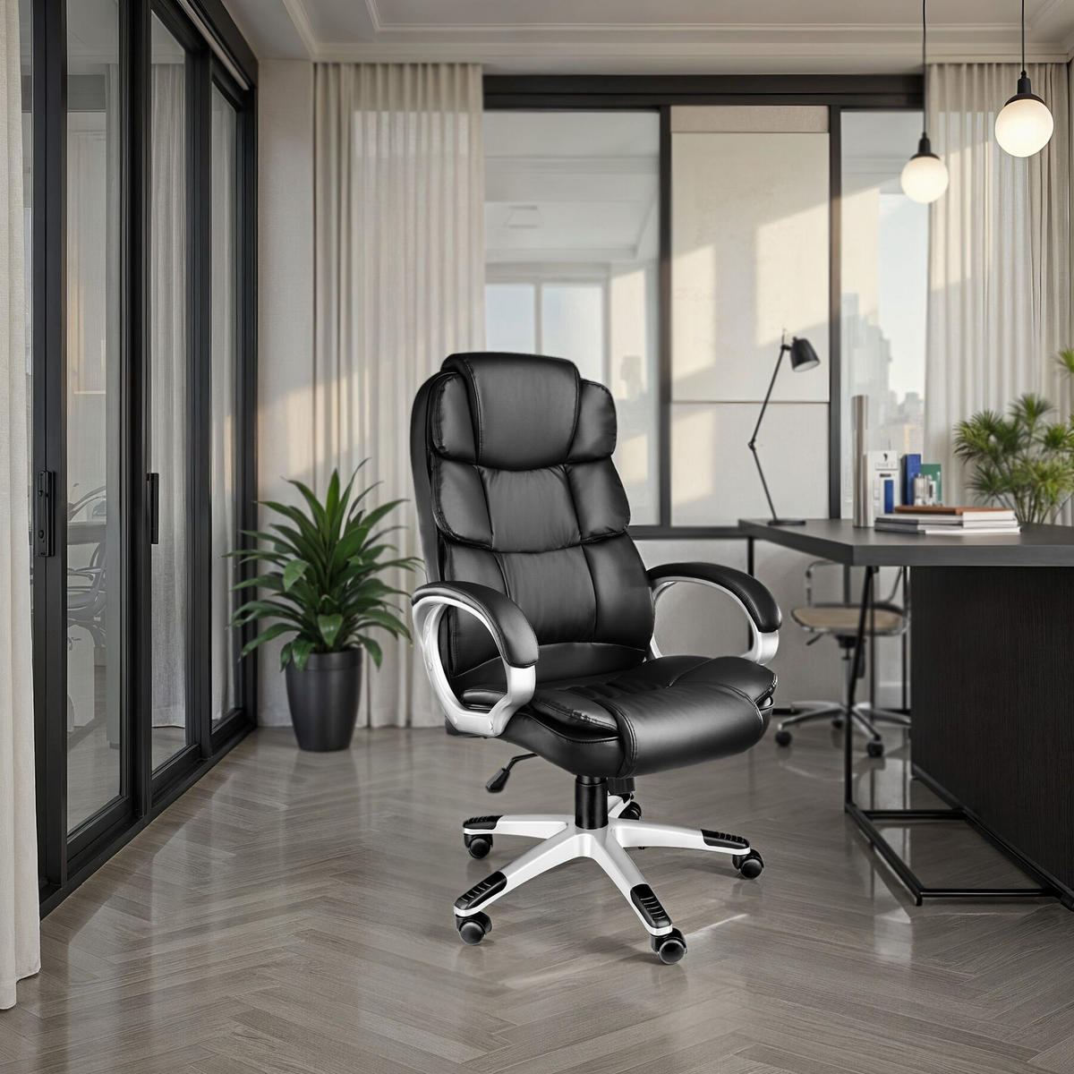 BÜROSTUHL Jonas, einstellbare Wippfunktion, schwarz - Schwarz, Textil (70/123/71cm) - tectake