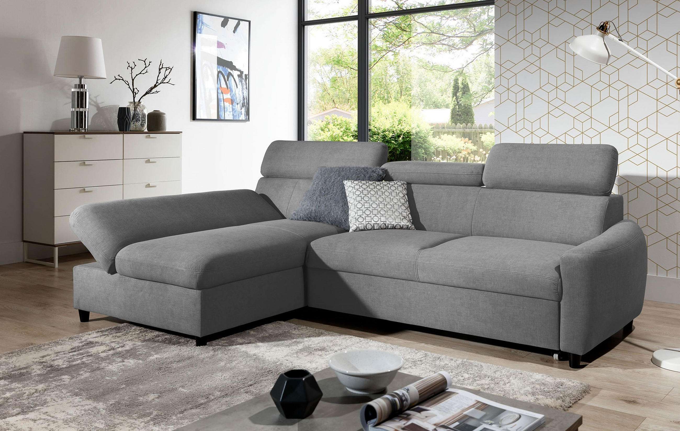 ECKSOFA L Form Olettio Mini Grau 260/170/96 cm Links mit Schlaffunktion - Schwarz/Grau, Kunststoff/Textil (170/260cm) - AX Living