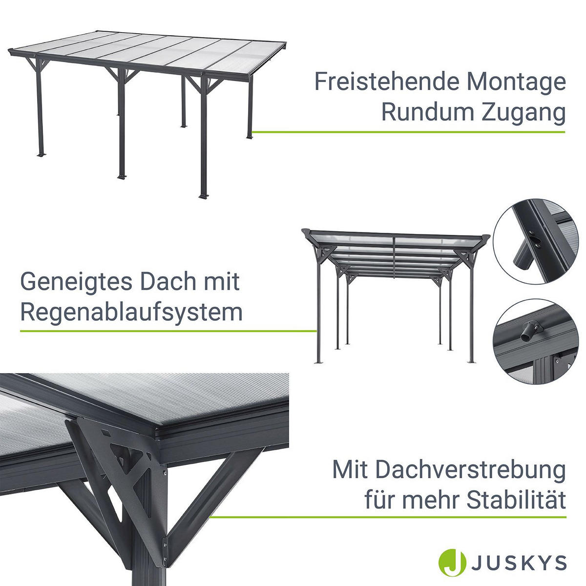 CARPORT mit Flachdach 5x3 m dunkelgrau - Dunkelgrau, Metall (305/230/503cm) - Juskys