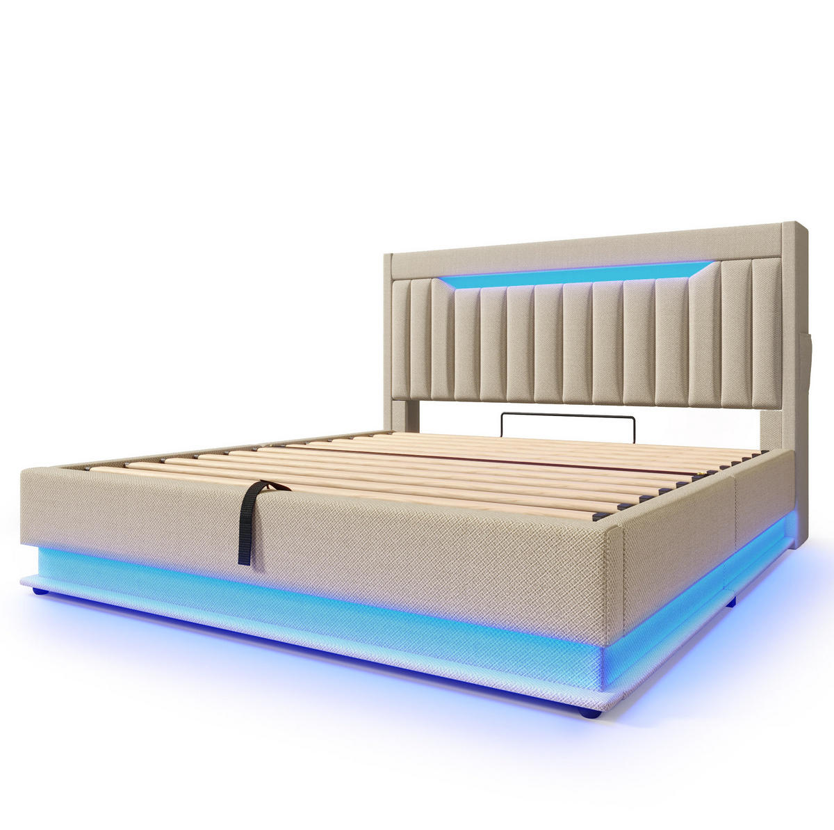 POLSTERBETT mit Bettkasten 140/190 cm mit LED-Beleuchtung und USB in Beige - Beige, Textil (140/190cm) - BEAOK