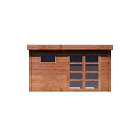 SCHREBERGARTENHAUS - 388 cm x 388 cm - Holz, Platte, Glas - Naturfarben Dunkel - CORALIO - Naturfarben, Glas/Holz (388/203.3/388cm) - Vente-Unique