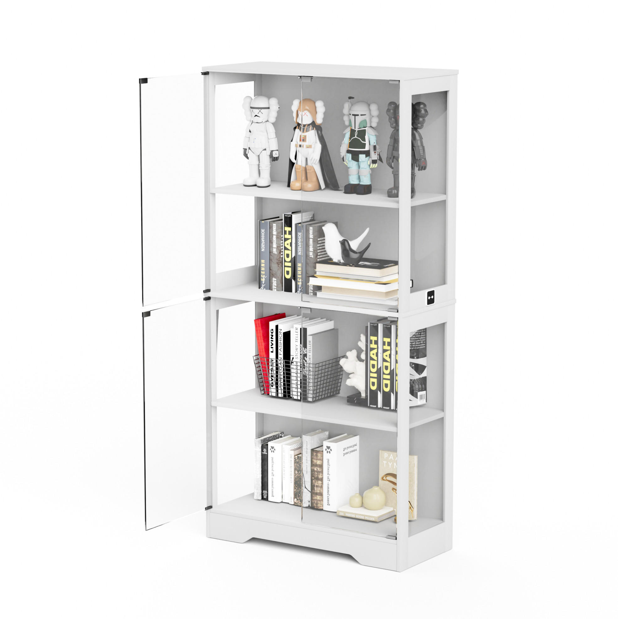 VITRINE 80/35/165 cm Weiß aus MDF und Glas mit LED-Beleuchtung - Weiß, Holzwerkstoff (80/165/35cm) - OKWISH