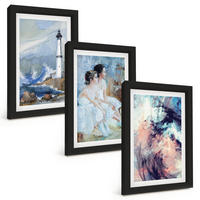 BILDER SET 3er Set - 20x30 cm Schwarzer Rahmen - Leuchtturm-Abstrakte Tänzerin - Schwarz, Kunststoff (20/30cm) - TULUP