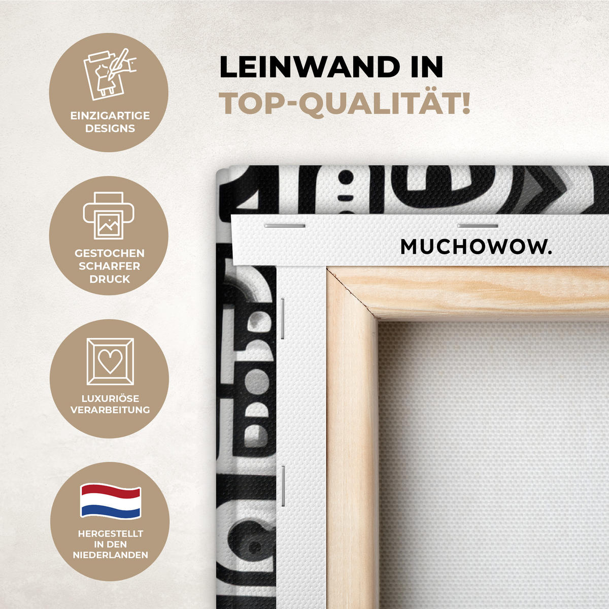 LEINWANDBILD Symbole - Abstrakt - Grafik - Schwarz Wanddeko 40x60 cm - Schwarz, Textil (40/60cm) - MuchoWow