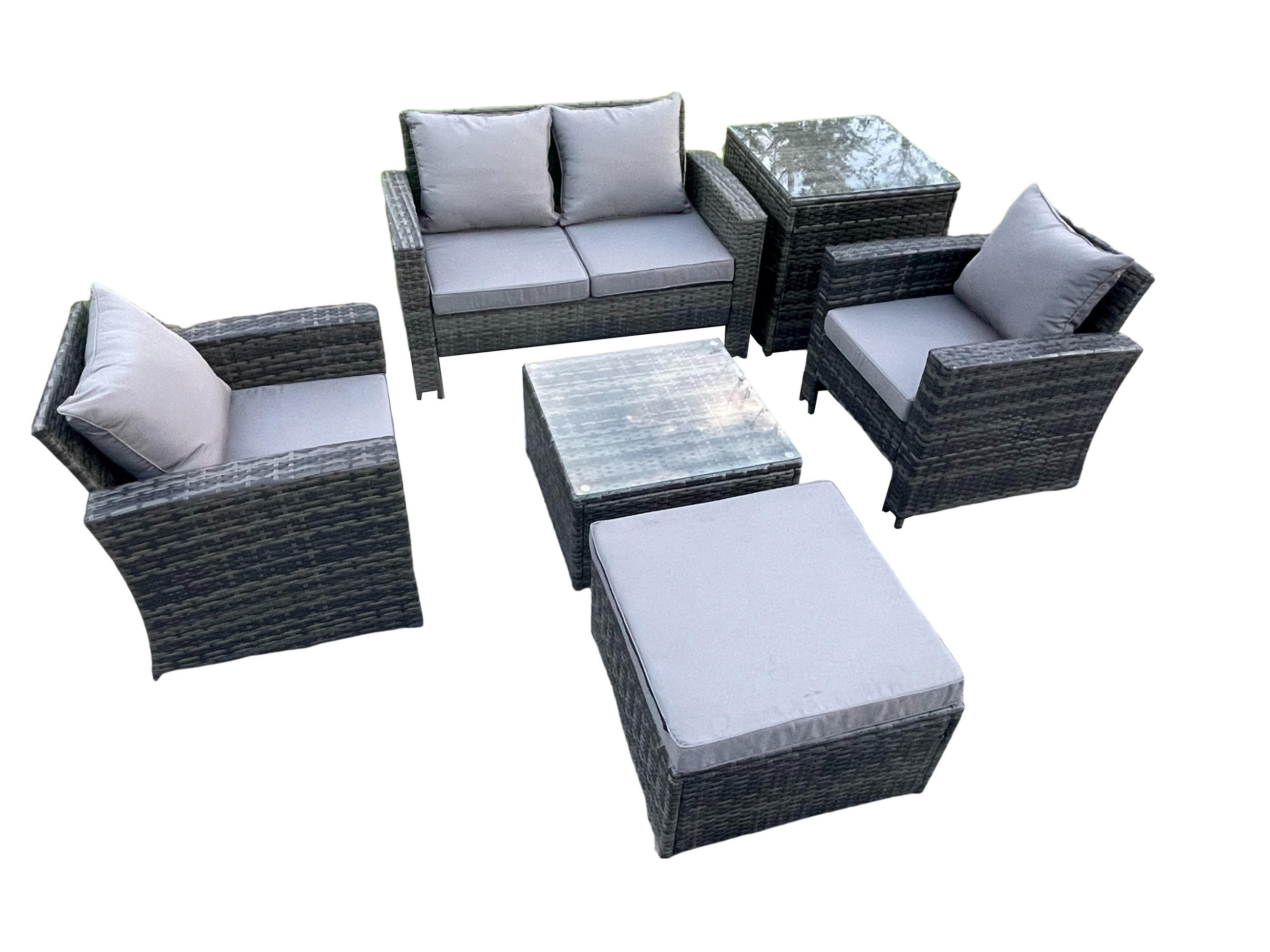 GARTENSOFA Hohe Rückenlehne Polyrattan Dunkelgrau 5-Sitzer - Dunkelgrau, Metall - Fimous