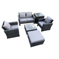 GARTENSOFA Hohe Rückenlehne Polyrattan Dunkelgrau 5-Sitzer - Dunkelgrau, Metall - Fimous