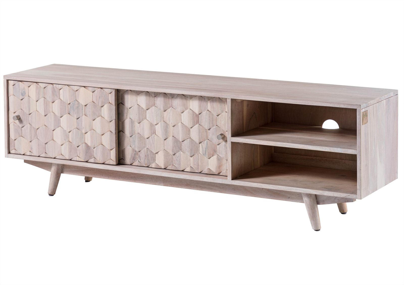 TV-BOARD Akazie 145x35x45 weiß lackiert MOSAYK #201 - Weiß, Holz (145/45/35cm) - Massivmoebel24