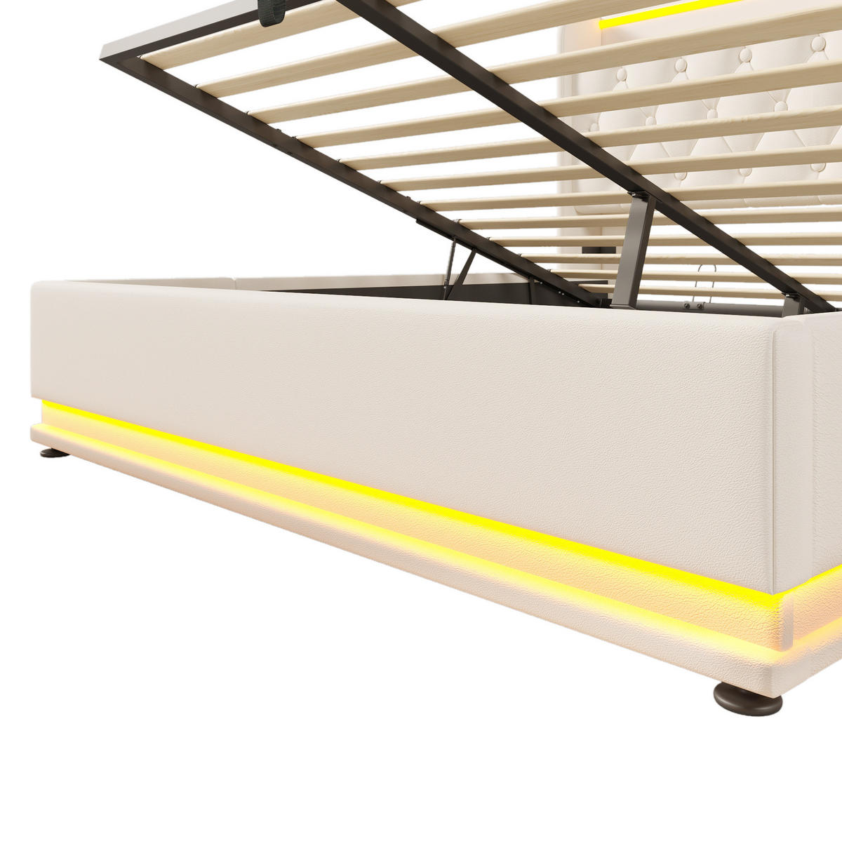 POLSTERBETT aus Kunstleder 140x200 cm in Weiß mit LED-Beleuchtung & USB-C - Weiß, Leder (140/200cm) - Modfu
