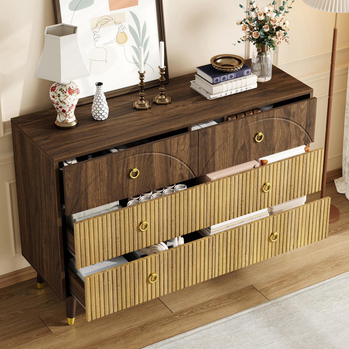 SIDEBOARD in Naturfarben Kommode mit Stauraum und modernes Design für Wohnzimmer und Esszimmer , B120/T40/H81cm - Naturfarben, Holzwerkstoff (120/81/40cm) - STILVORA