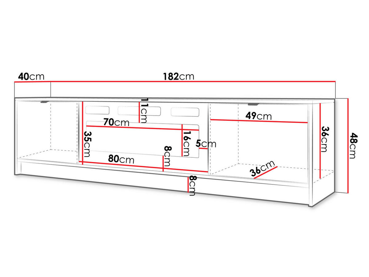 TV-LOWBOARD Tireno EF mit Elektrische Kamin - Goldfarben/Schwarz, Holzwerkstoff/Metall (182/48/40cm) - MIRJAN24