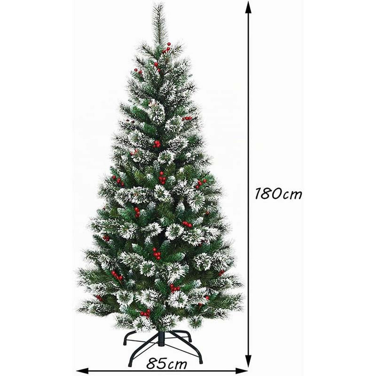 WEIHNACHTSBAUM mit roten Beeren 180cm Grün - Grün, Metall (180cm) - COSTWAY