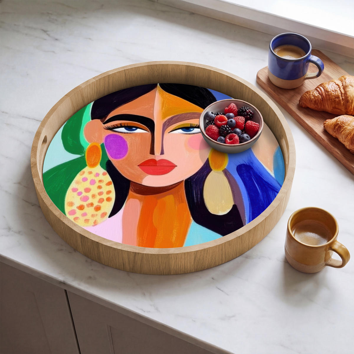 TABLETT - Porträt - Frau - Modern - 50x50 cm - Multicolor, Holz (50/5/5cm) - OnlyWow