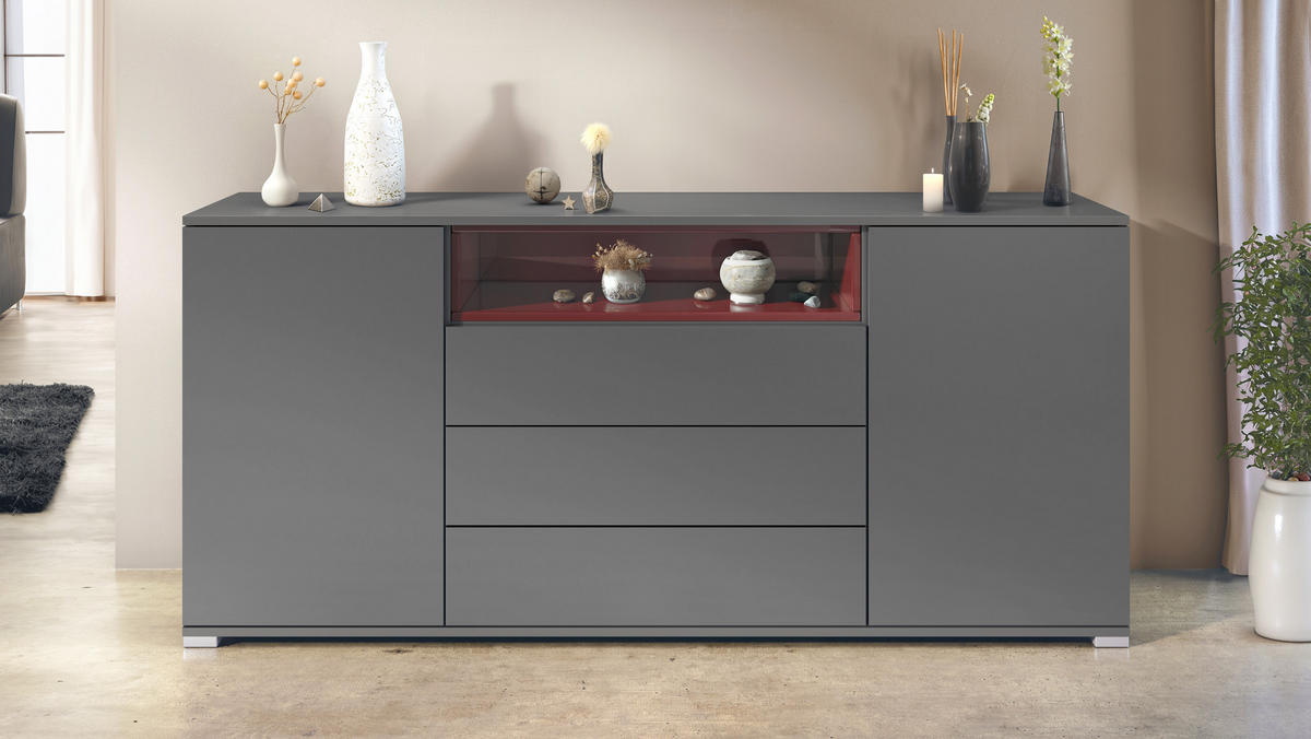 SIDEBOARD Skadu Bordeaux Hochglanz - Bordeaux, Holzwerkstoff (166.5/75.5/35cm) - Vladon