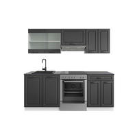 KÜCHENZEILE R-Line Anthrazit Landhaus/Weiß 200 cm, AP Anthrazit - Dunkelgrau/Weiß, Holzwerkstoff (200/81.6/60cm) - Vicco