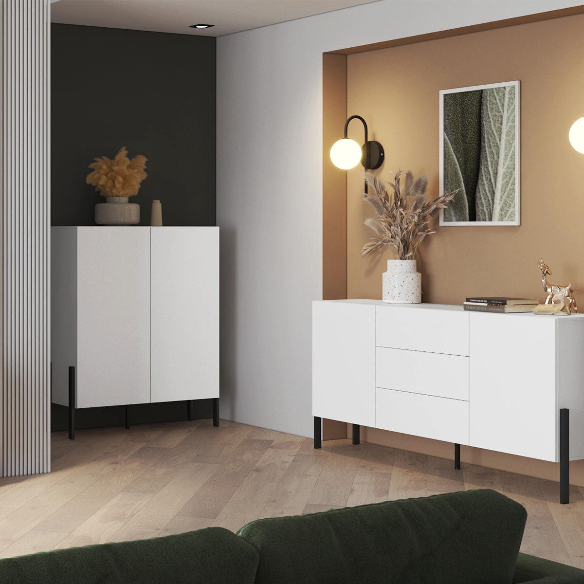 SIDEBOARD Bérénice Mattweiß und Schwarz - Weiß, Holzwerkstoff (114/135/40cm) - Petits-meubles
