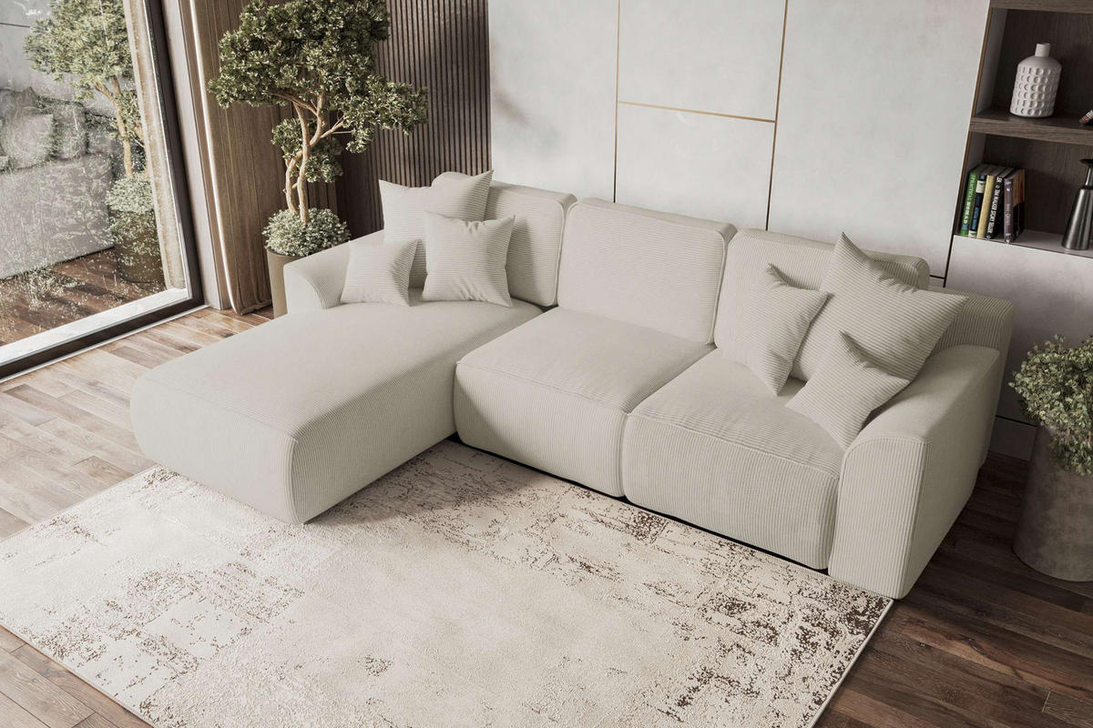 ECKSOFA GUSTO Cordstoff Greige Links inkl. Schlaffunktion - Chromfarben/Greige, Kunststoff/Textil (295/194cm) - 99rooms