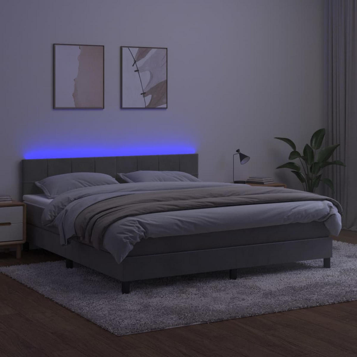 BOXSPRINGBETT MIT MATRATZE & LED HELLGRAU 160X200 CM SAMT - Hellgrau, Holz/Textil - vidaXL