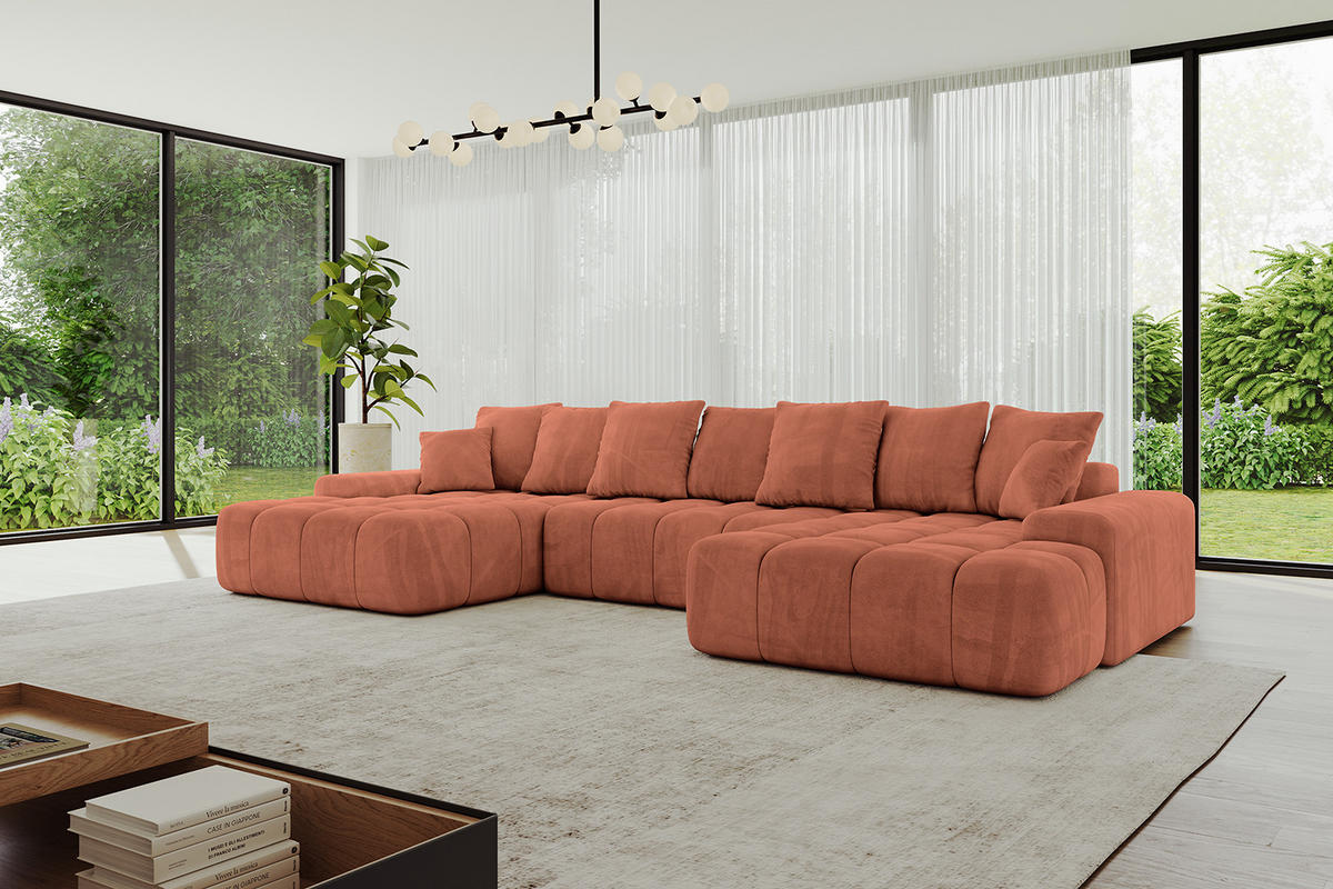 WOHNLANDSCHAFT ENSI-U - 353x164x88 cm Koralle - Koralle, Holzwerkstoff/Kunststoff (357/69/164cm) - ALTDECOR