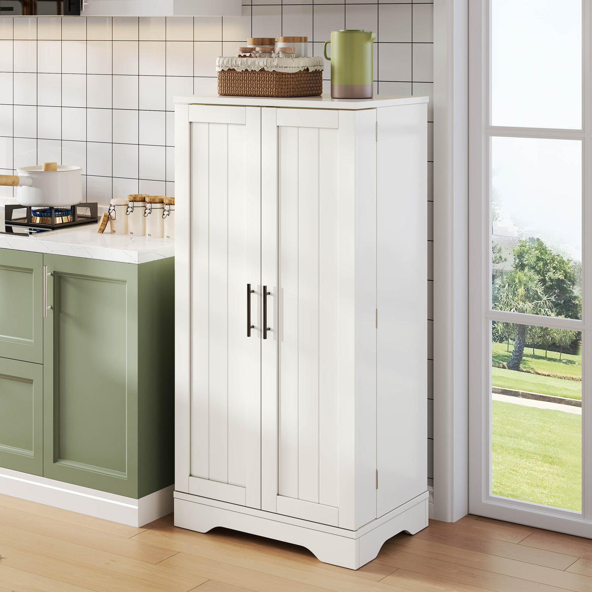 HOCHSCHRANK aus MDF mit 3D-Wellentüren, LED-Sensorlicht und verstellbarem Einlegeboden, 120/60/40 cm, Weiß - Weiß, Holzwerkstoff (60/120/40cm) - Redom