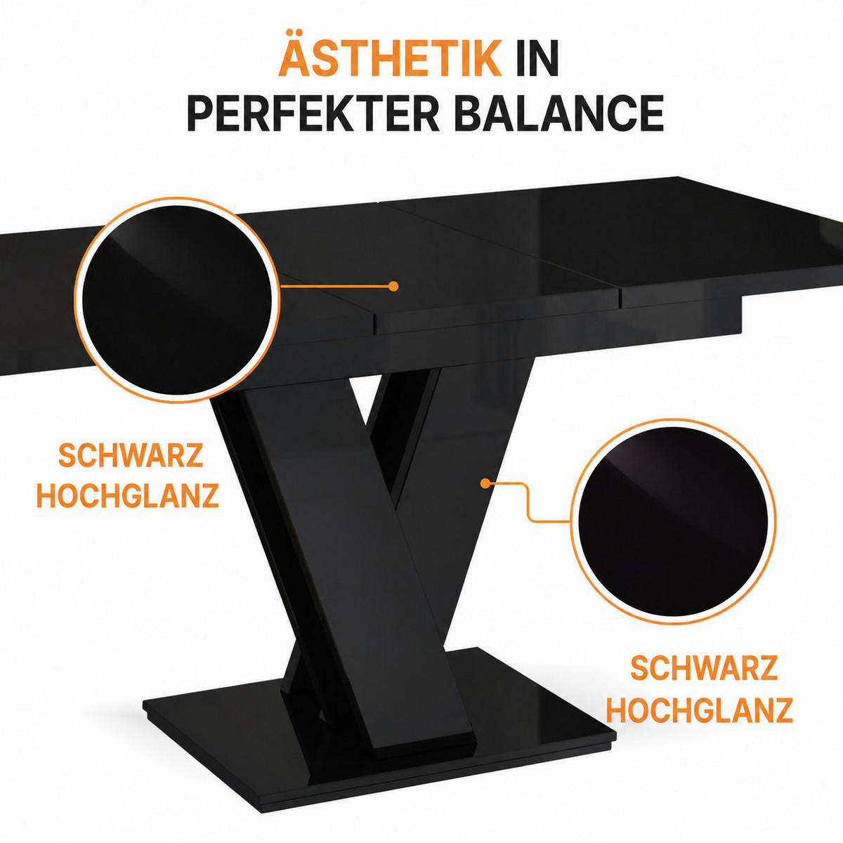 ESSTISCH Ausziehbar 120-160 cm Schwarz glänzend - Schwarz Hochglanz, Holzwerkstoff (160/80/75cm) - Home Collective