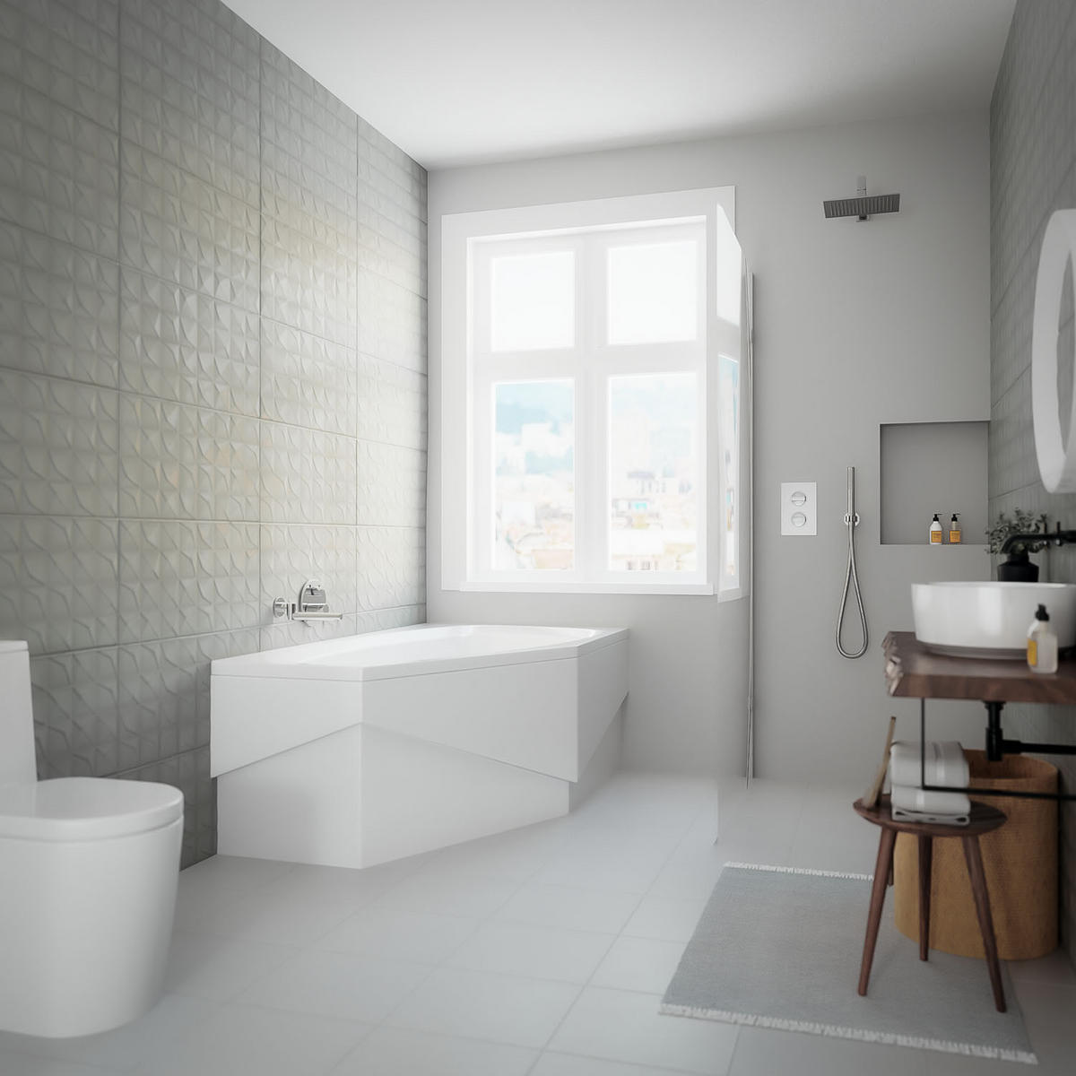 BADEWANNE Eckwanne MARIKA 140/80 Rechts mit Schürze Ablauf Füße - Weiß, Kunststoff (80/53.5/140cm) - bad land