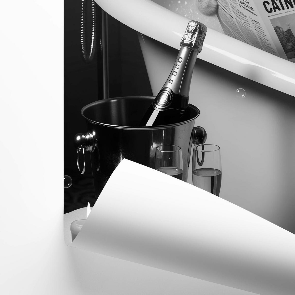 POSTER für Badezimmer WC KATZE in Badewanne Zeitung Abstraktion 20x30cm - Schwarz/Weiß, Papier (20/30/1cm) - Muralo