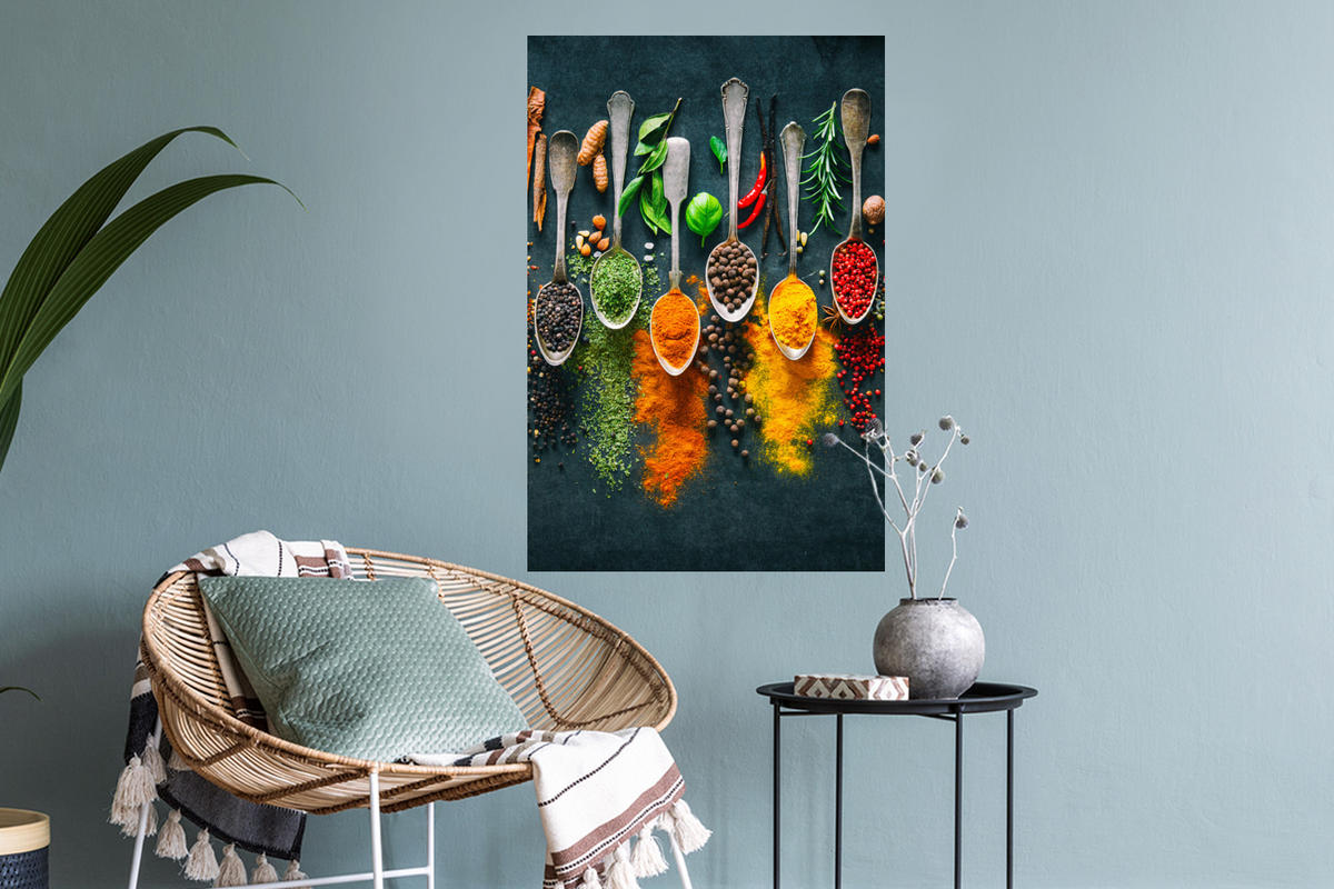 WANDTATTOO Kräuter - Gewürze - Löffel 40x60 cm - Currygelb, Kunststoff (40/60/0.1cm) - MuchoWow