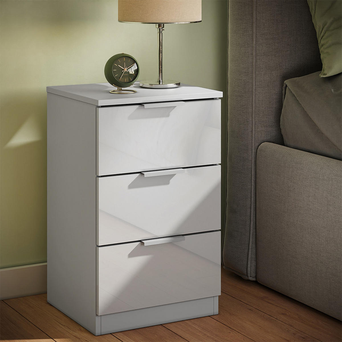 NACHTTISCH Fino Weiß Hochglanz 37.6 x 61.8 cm mit 3 Schubladen - Weiß Hochglanz, Holzwerkstoff (37.6/61.8/35cm) - Vicco