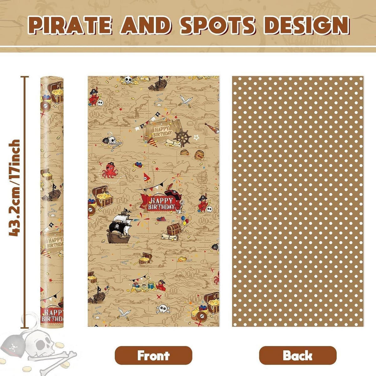 GESCHENKPAPIER Piratenmotiv 43 cm x 10 m - Braun, Papier (43/0.1/1000cm)