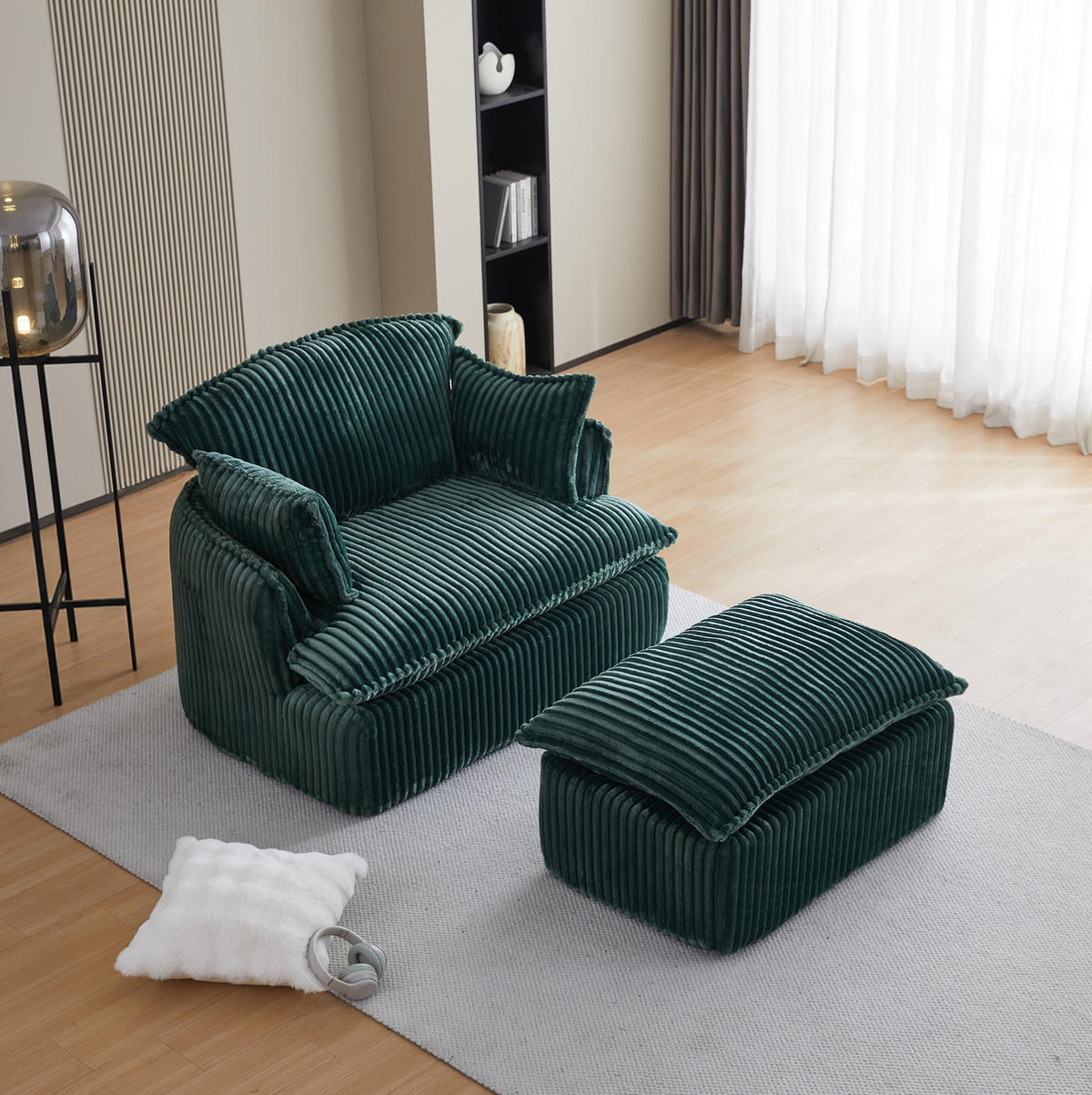 SESSEL mit Hocker 115 x 89 x 77 cm Grün 2-tlg. - Grün, Kunststoff (89/77/115cm) - Meubliv