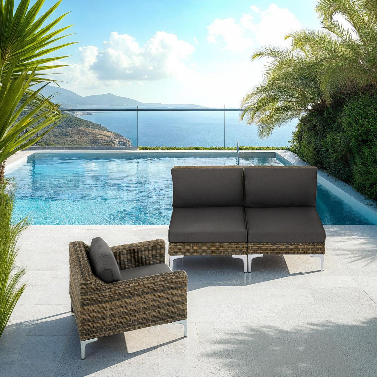 GARTEN-LOUNGE-SET Villanova,kein Aufbau,anthrazit-meliert - Anthrazit, Kunststoff - tectake
