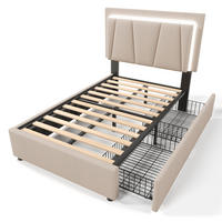 STAURAUMBETT 90/200 cm DE-00241, in Beige, LED und 2 Schubladen - Beige, Holz (90/200cm) - ComfortXL