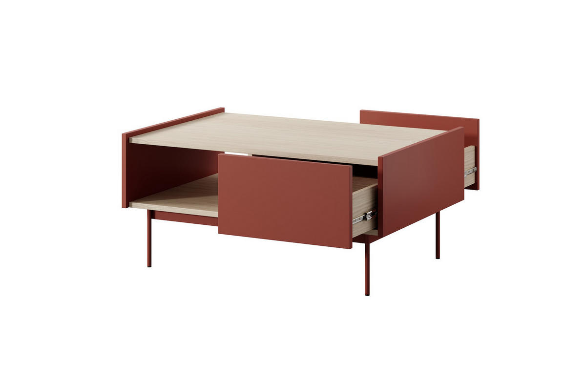 COUCHTISCH Color Keramikrot / Eiche Linea 97 / 65 / 45cm - Hellbraun/Rot, Holz/Holzwerkstoff (65/97/45cm) - Feldmann-Wohnen