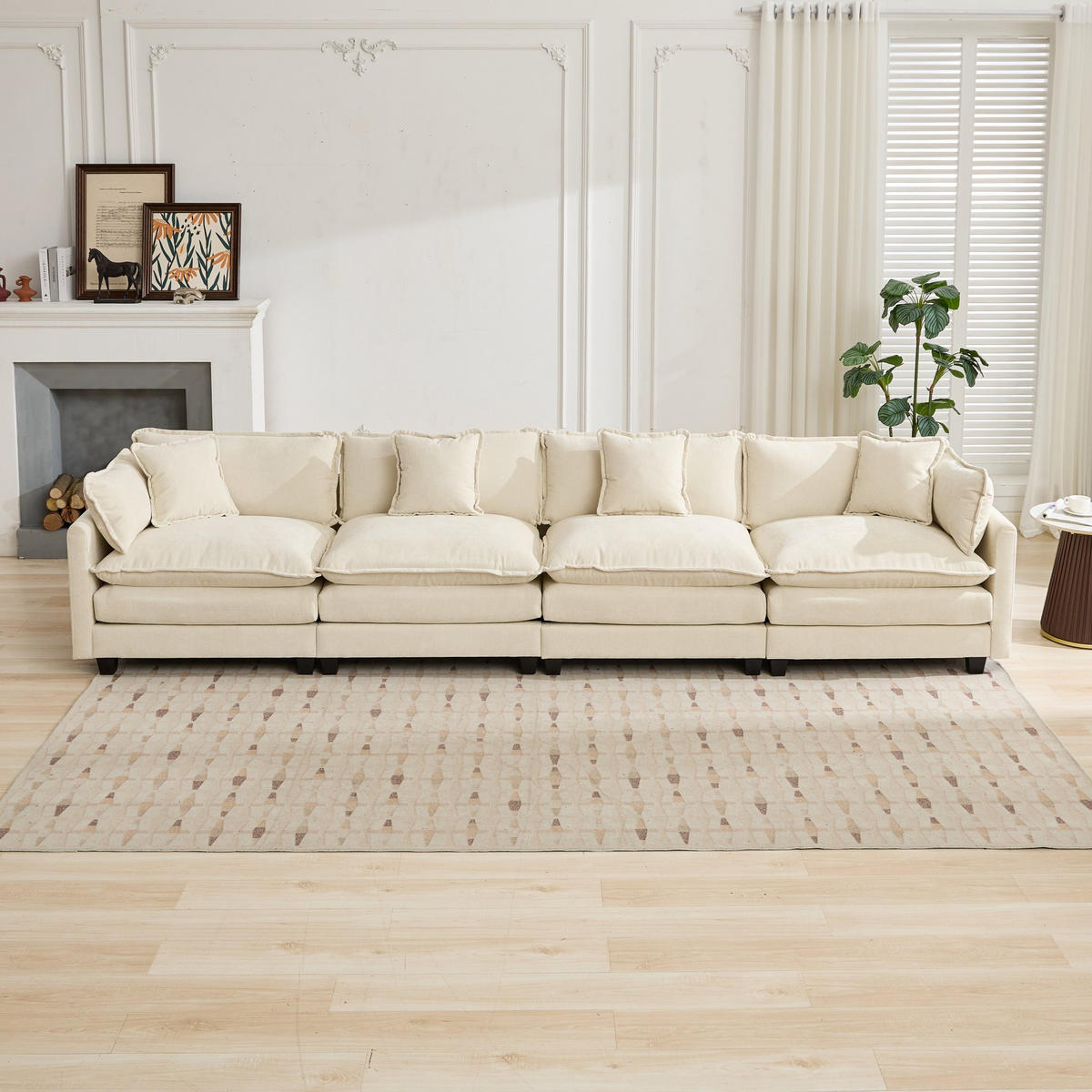 4-SITZER-SOFA aus Chenille mit modularem Design, beige - Beige, Textil (75/84/380cm) - Luhomfu