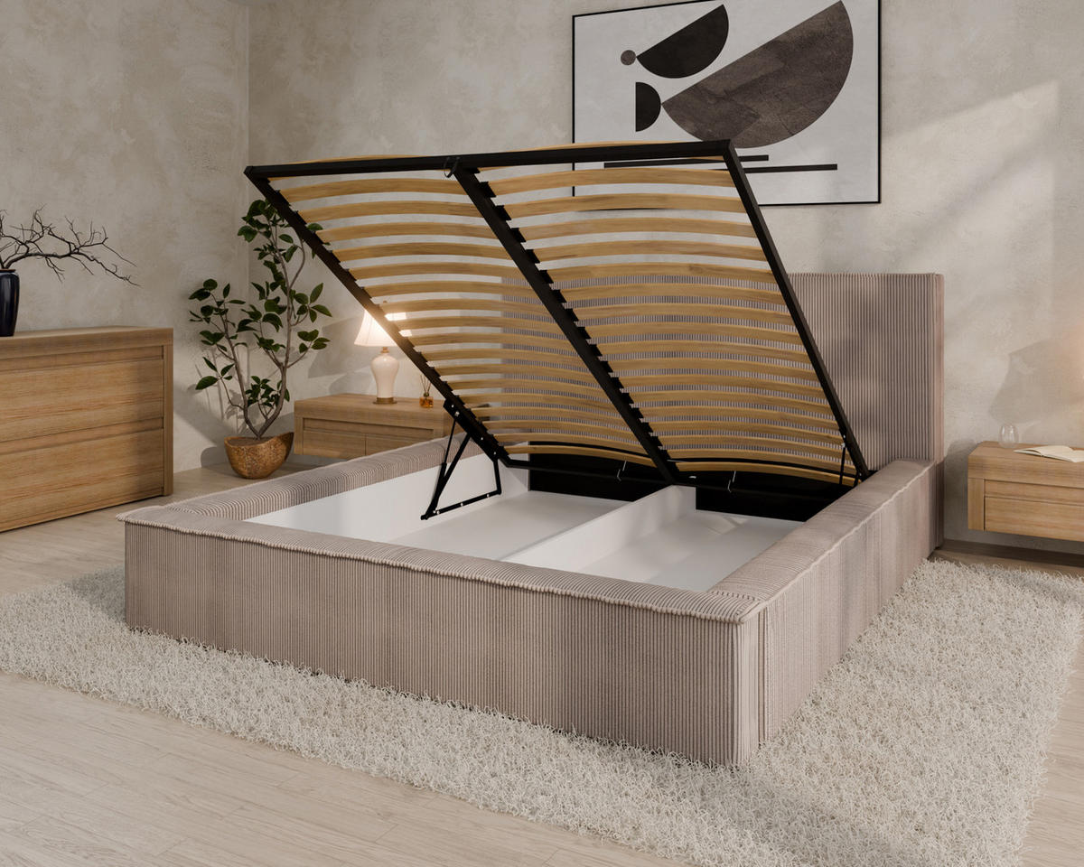 POLSTERBETT SANA 160x200cm Elegantes Polsterbett für modernen Wohnstil , ohne matratze, cappuccino - Cappuccino, Holz (160/200cm) - Homesy