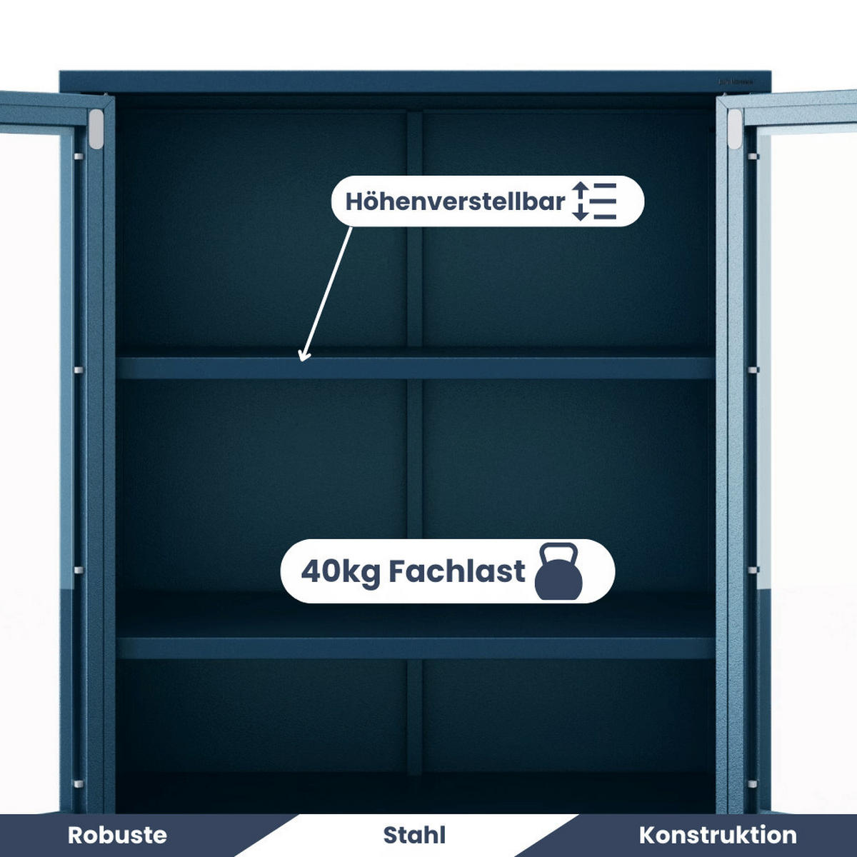 VITRINENSCHRANK Wohnzimmer klein EKER 101,5x80x40cm Dunkelblau - Dunkelblau, Metall (80/101.5/40cm) - DELUKE