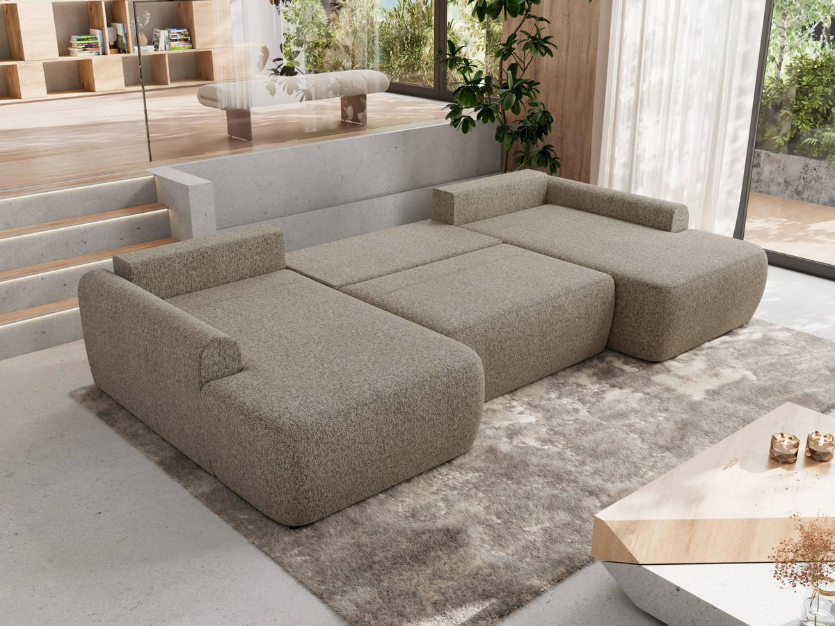WOHNLANDSCHAFT CUBO U Dunkelbeige Struktur - Beige/Schwarz, Kunststoff/Textil (370/100/187cm) - MKS