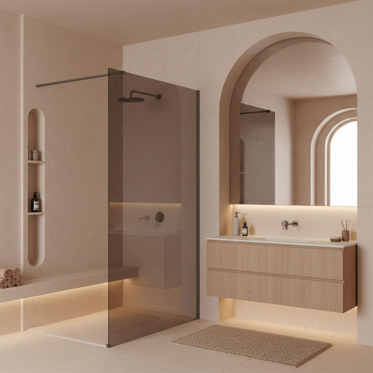 DUSCHWAND Rea Flexi Brown / Titan 90 - Titanfarben, Glas (120/90/195cm) - REA