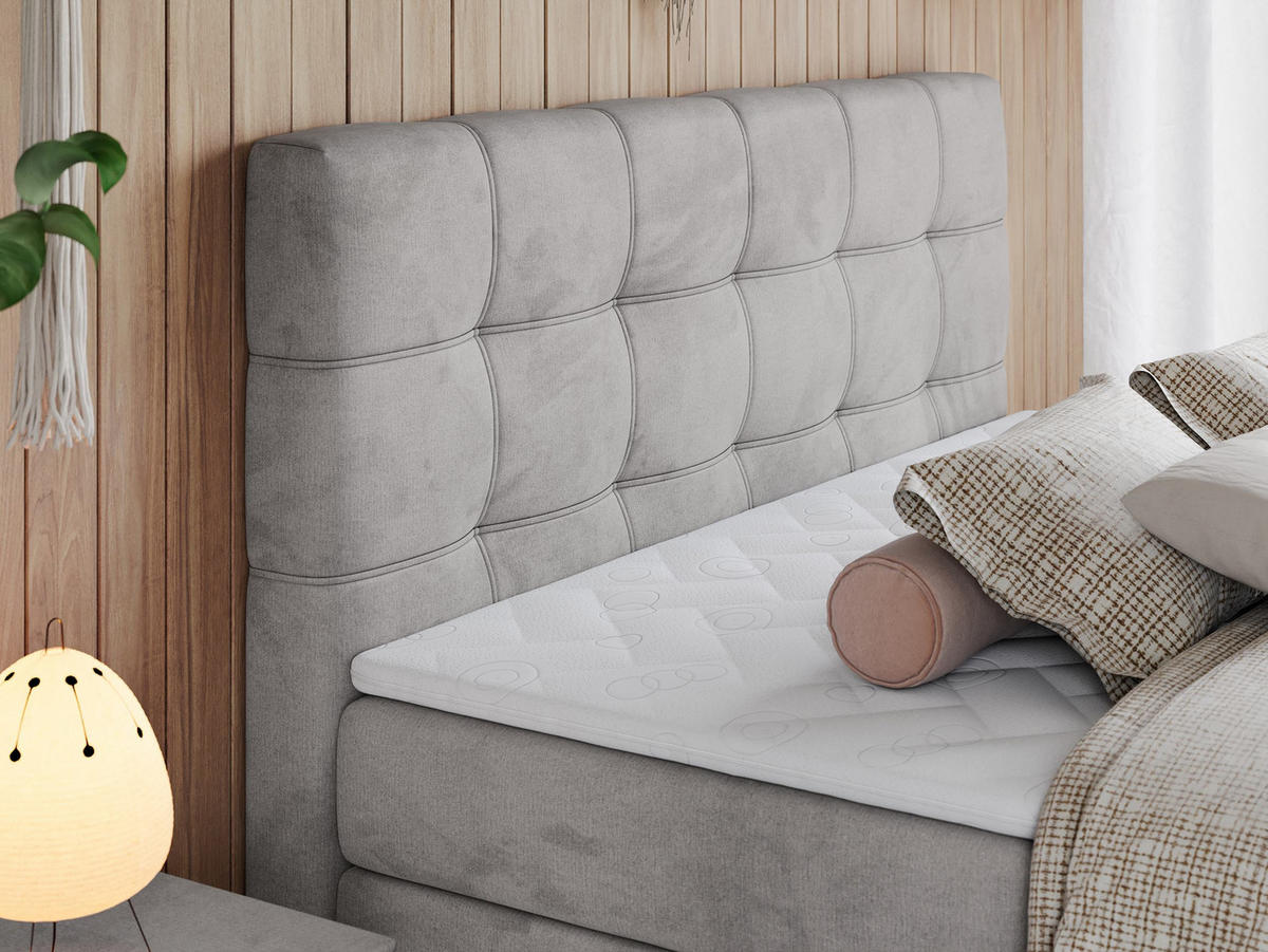 BOXSPRINGBETT ERNI KING 120/200 Hellgrau Velvet - H3 - Hellgrau, Holz/Textil (120/200cm) - MKS